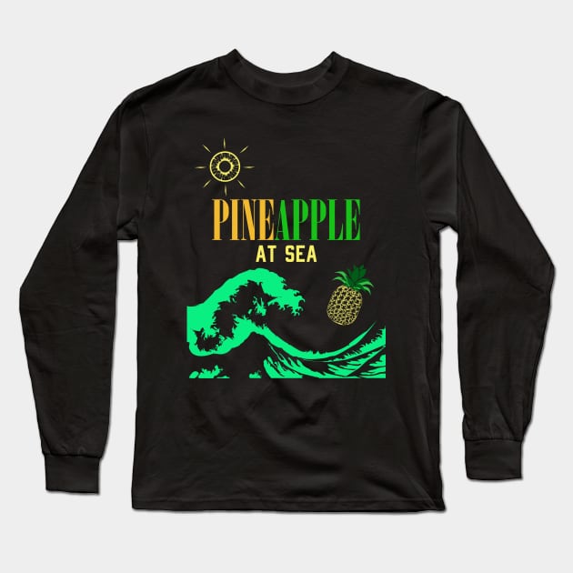 pineapple at sea full great wave tshirt Long Sleeve T-Shirt by HCreatives